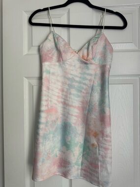 Pastel Tie-Dye Silky Slip Dress - Spaghetti Strap